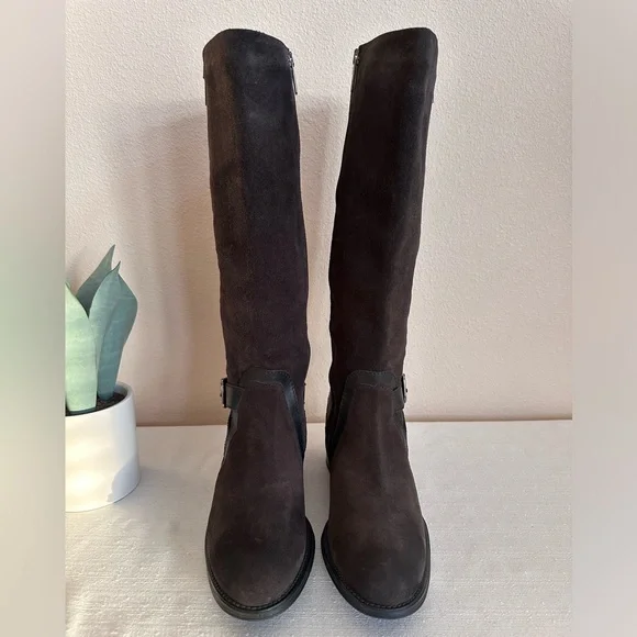 New AQUATALIA Brown Suede Trim Embellished Knee Height Riding Boots Women’s 11 - Picture 3 of 15